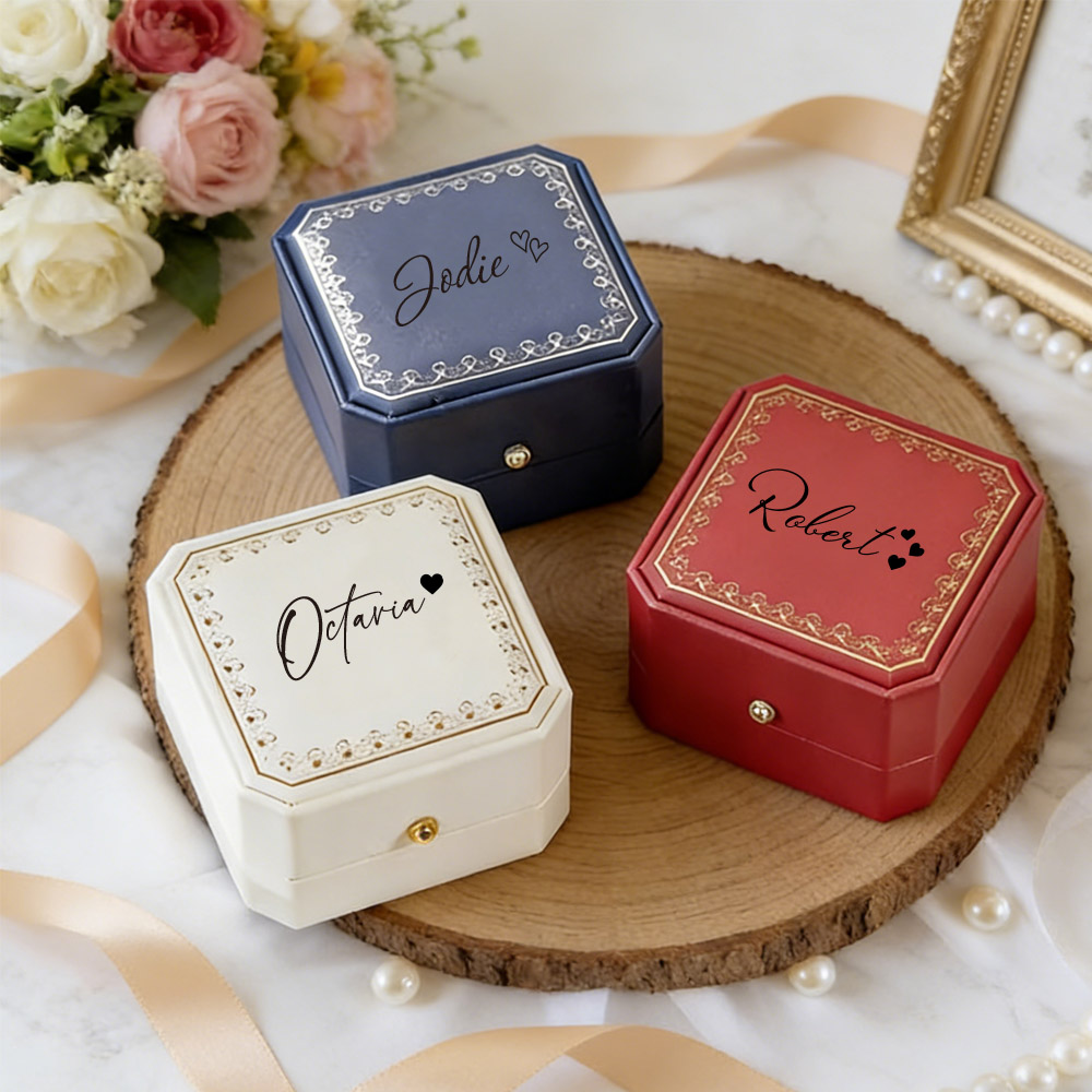 Wedding Zone - Kotak Cincin Kulit Imitasi Personalisasi Berlapis